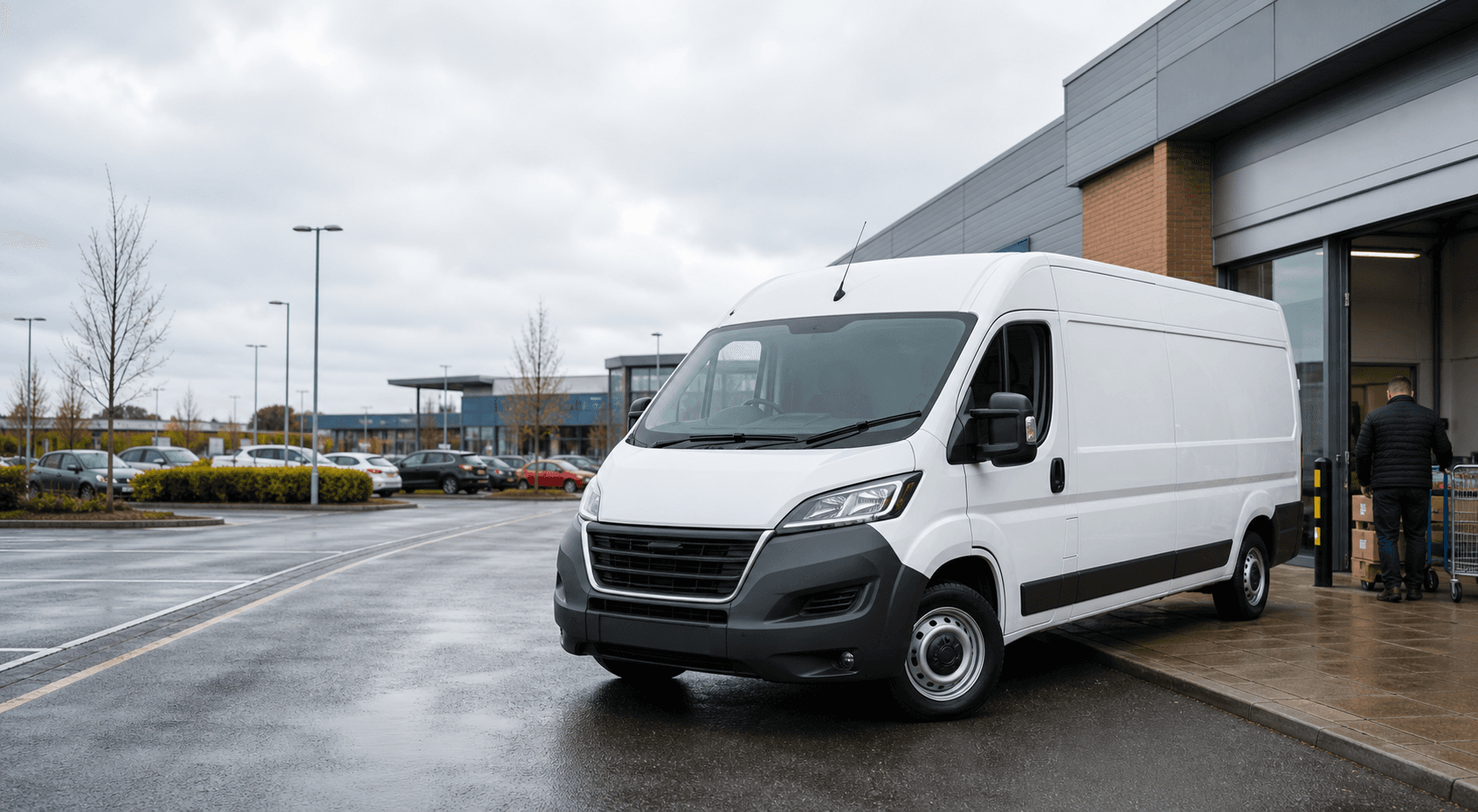 Modern self-drive rental van ready for loading in Derby