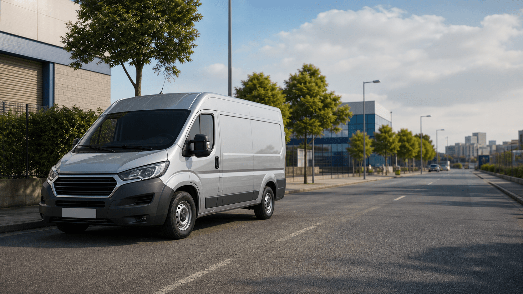 Modern self-drive rental van ready for loading in Derby